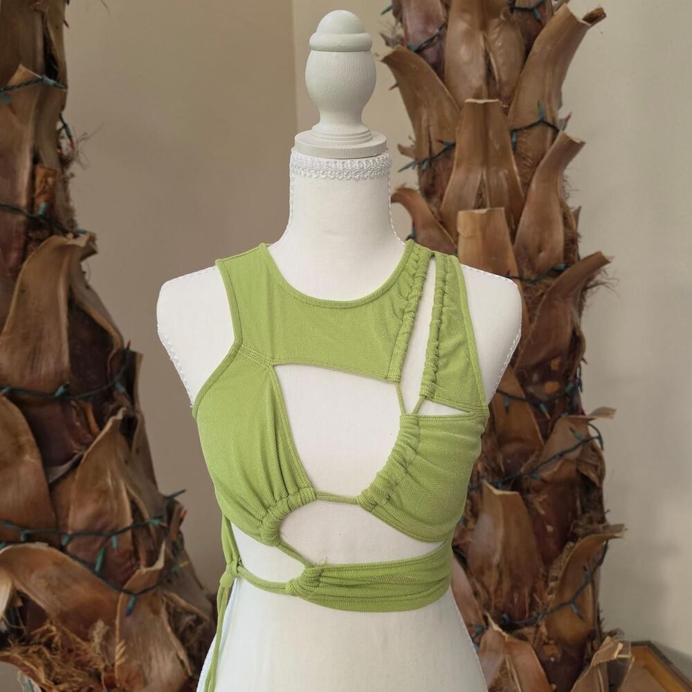 Princess Polly Women's Metallic Green Cut Out Crop Top